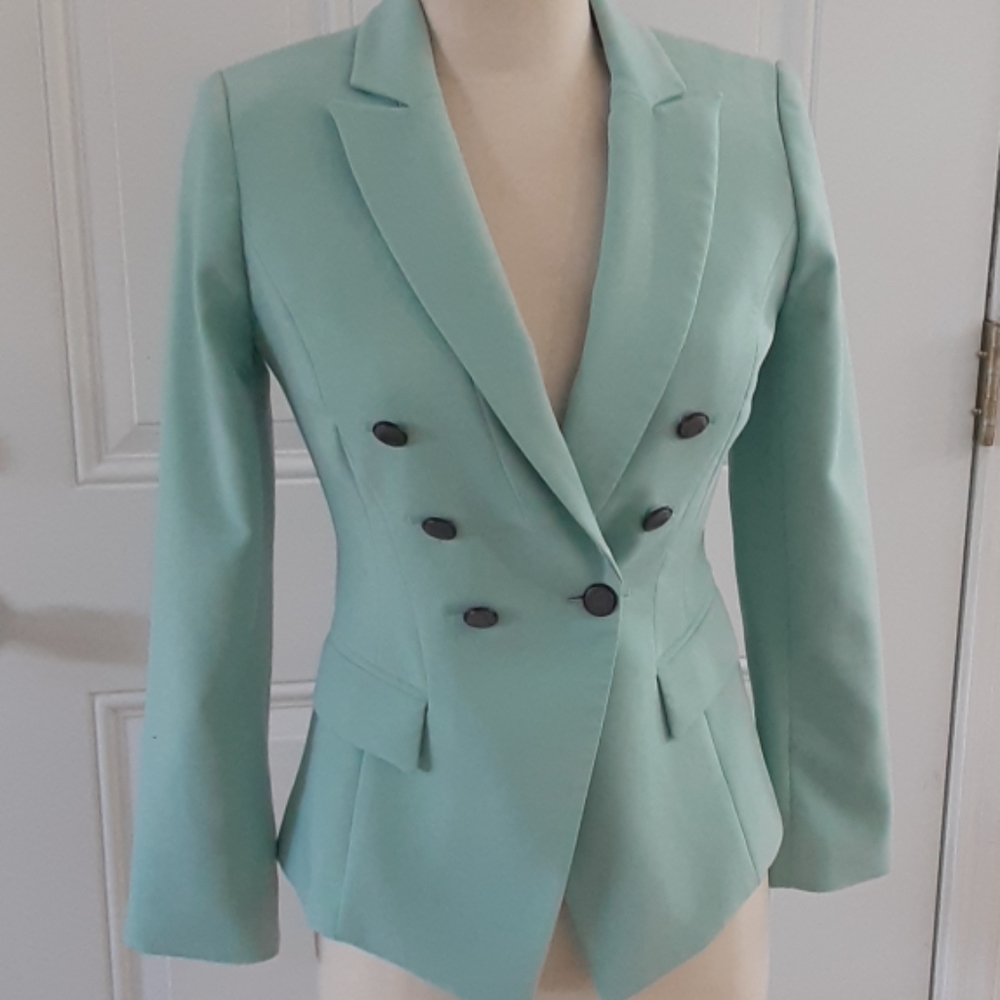 WHBM Amazing Pale Aqua Tuxedo Coat